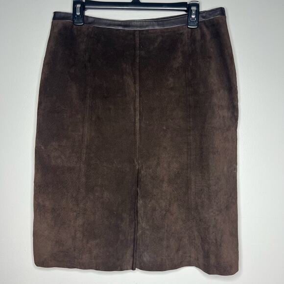 Halogen Women's Brown Suede Leather Skirt Knee-Length Size 10 Academia Old Money - Picture 1 of 9
